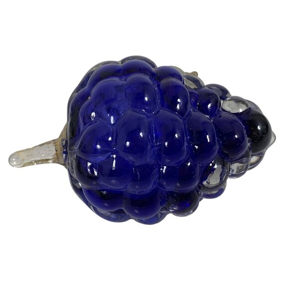 Vintage Handcrafted Blue Glass Grape Figurine Gold Leaf Accents Murano-Style - Picture 7 of 8
